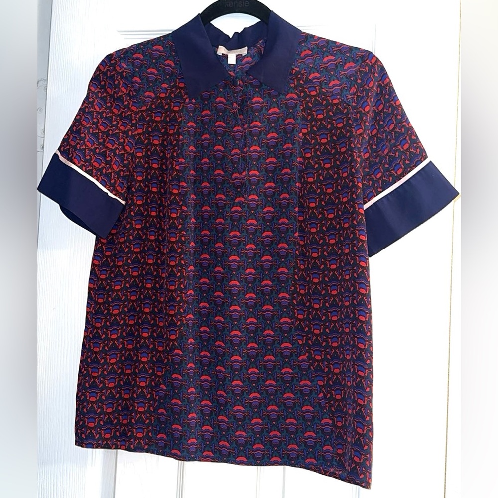 Escada Red and Blue Patterned Short Sleeve  Polo Shirt